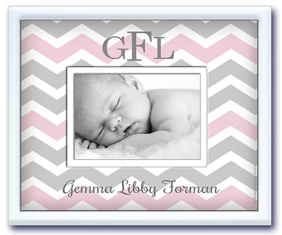 Monogrammed Picture Frame - Pink & Grey Chevron by Baby Soho