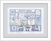 Personalized Baby Birth Art- "Arrival Day - Balloons & Boy Stuff" - Baby Blue in  Grey Mat