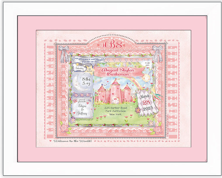 Personalized Baby Art- "Welcome Little Princess" - Pink and Grey by Baby Soho