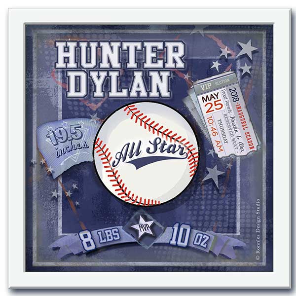 Framed Baseball Personalized Wall Art with Birth Details