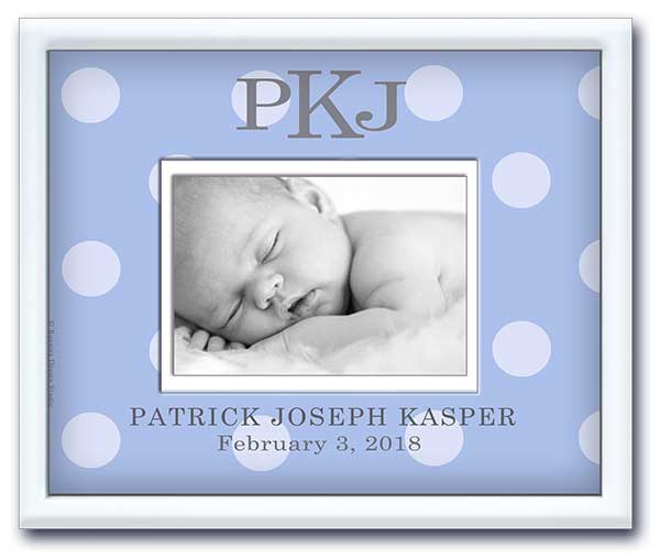 adorable newborn baby picture frame personalized & monogram Soft Blue & Soft Grey