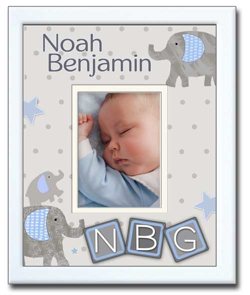 Newborn Photo Frame-Grey Elephants & Blocks