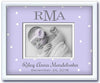 Personalized picture frame with baby's monogram, name and date of birth on lilac dot design