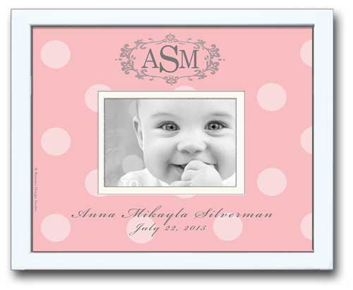 Monogrammed Picture Frame - Pink Bold Dot with Oval Crest