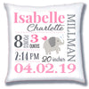 Personalized Birth Announcement Pillow - Baby Girl - Elephant - Pink & Grey