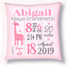 Personalized Birth Announcement Pillow - Baby Girl - Giraffe- Pink Pillow
