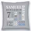 Personalized Birth Announcement Pillow - Baby Boy -Birth Stats on Grey Pillow